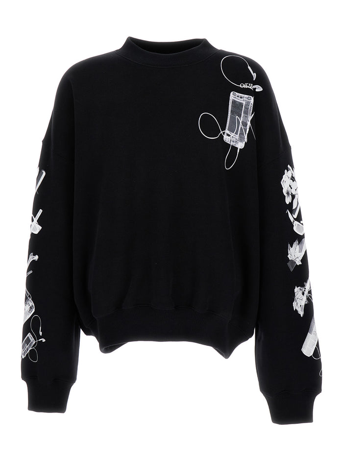 Black Sweatshirt With Scan Arrow Detail Cotton Man Tshirts And Polo Shirts