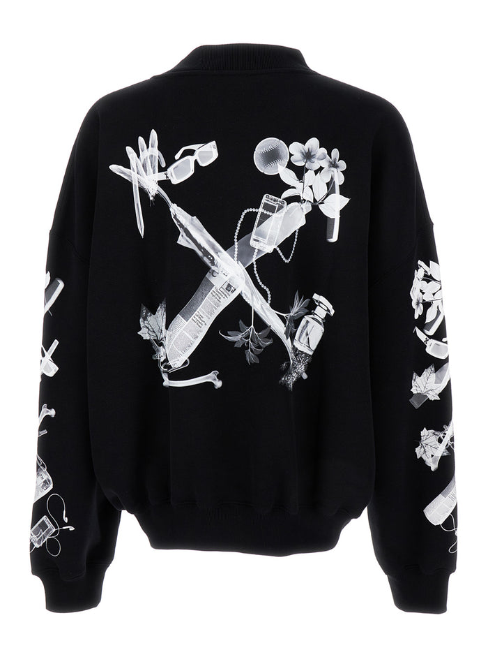 Black Sweatshirt With Scan Arrow Detail Cotton Man Tshirts And Polo Shirts