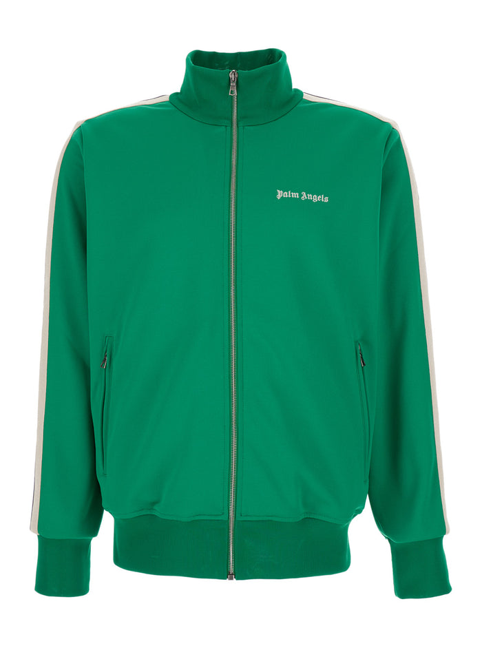 Green And White Sweatshirt Wit Palm Angels Logo Techno Fabric Man Polyester Sweatshirts