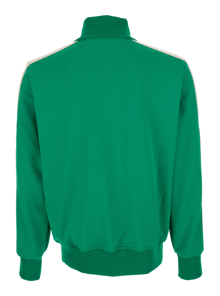 Green And White Sweatshirt Wit Palm Angels Logo Techno Fabric Man Polyester Sweatshirts