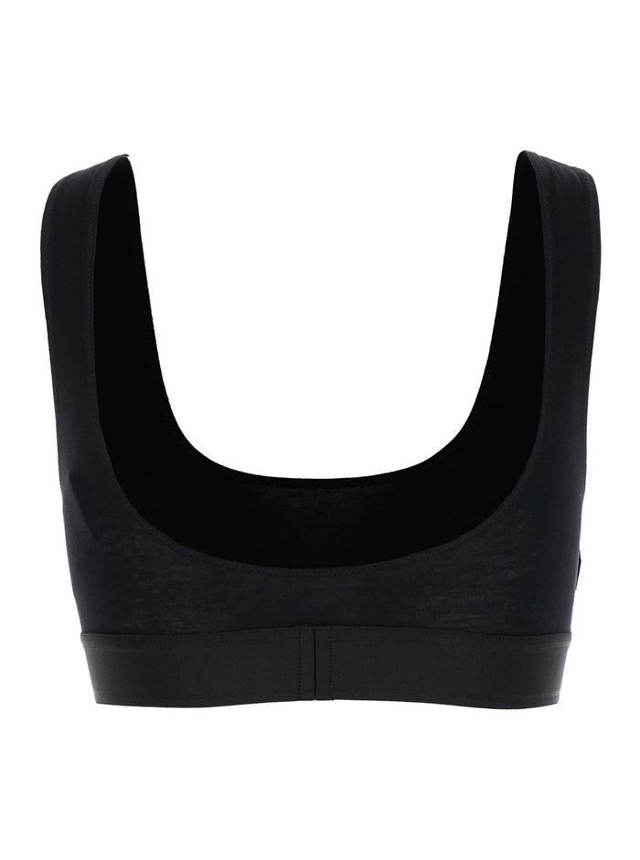 Black Sports Bra With U Neckline Cotton Blend Woman Elastane Tops