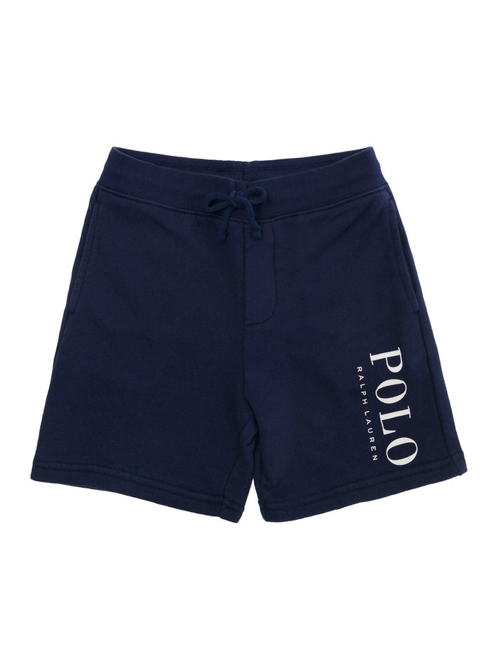 Blue Logo Print Short Pants Cotton Blend Boy Blu Polyester And Bermuda