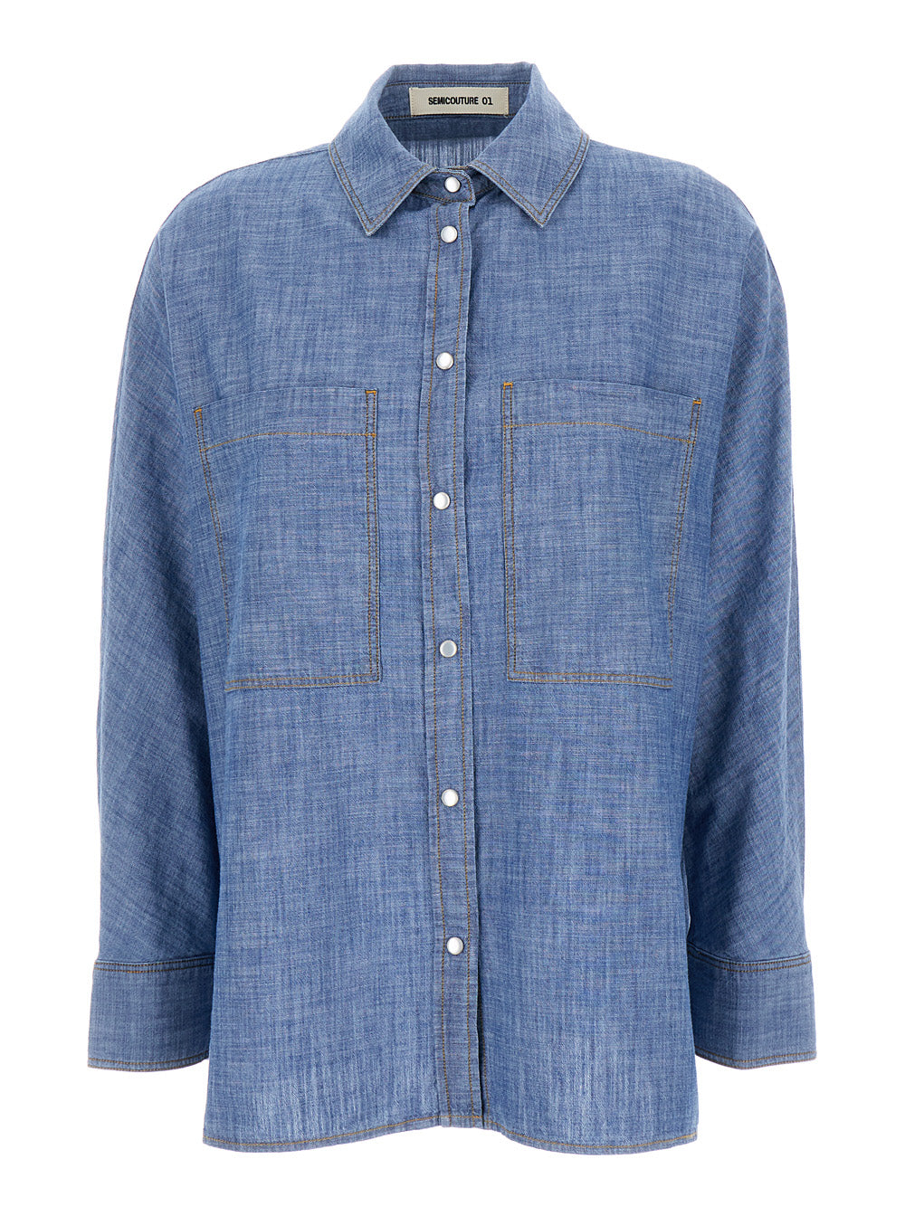 Blue Denim Oversize Shirt Cotton Woman Blu And Blouses