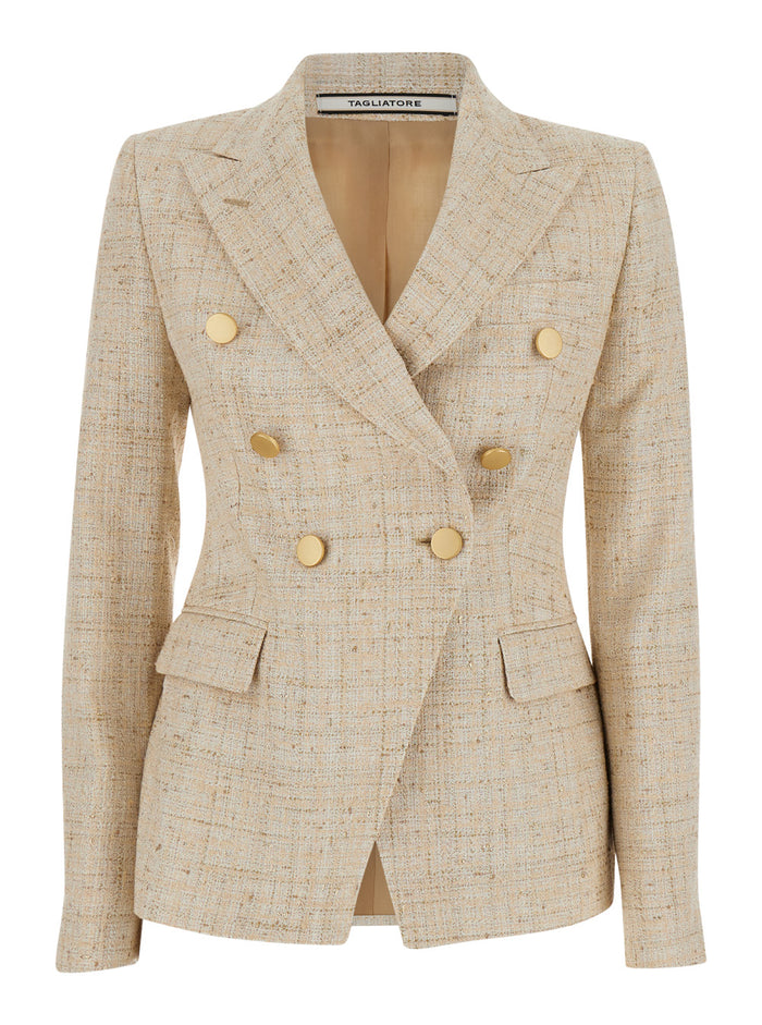 Beige Double-Breasted Blazer Cotton Blend Woman Viscose Polyammide Blazers