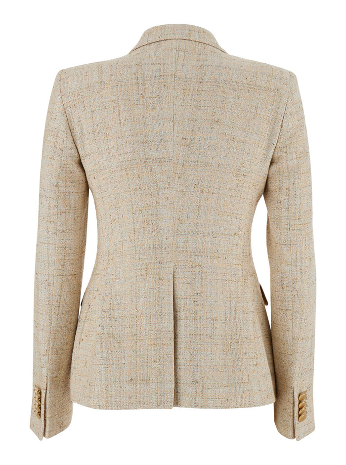 Beige Double-Breasted Blazer Cotton Blend Woman Viscose Polyammide Blazers