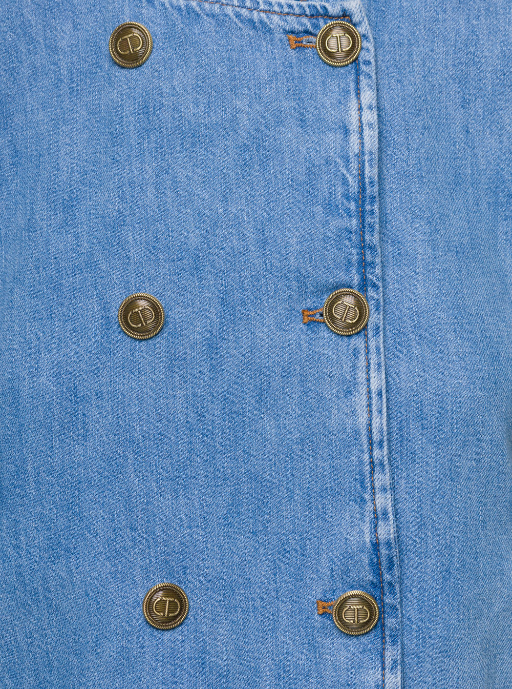 Light Blue Denim Crewneck Jacket With Buttons Cotton Woman Blu Blazers