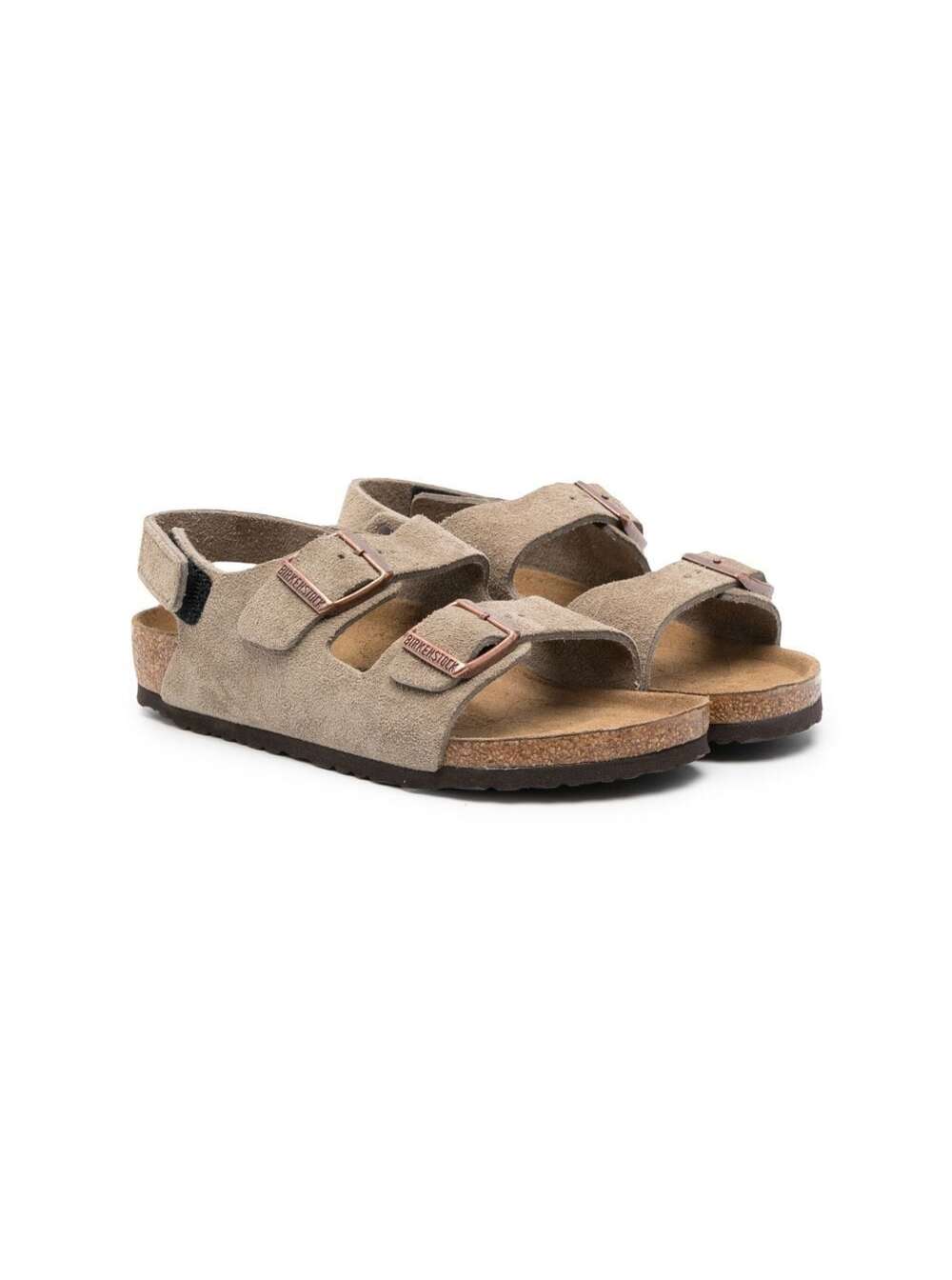 Milano Beige Sandals With Engraved Logo Suede Boy Calf Flat Shoes