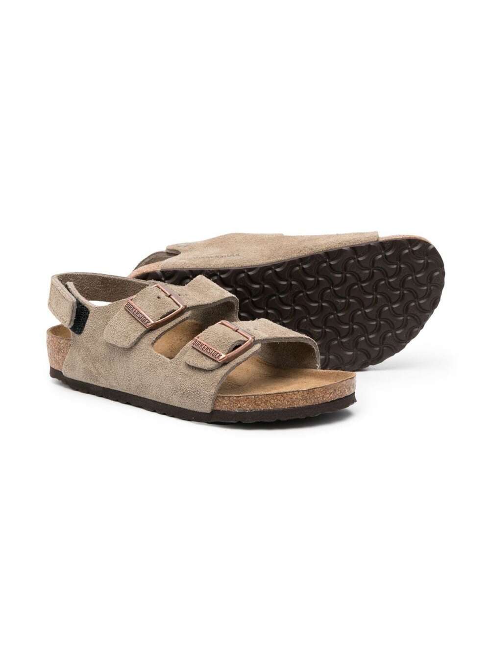 Milano Beige Sandals With Engraved Logo Suede Boy Calf Flat Shoes