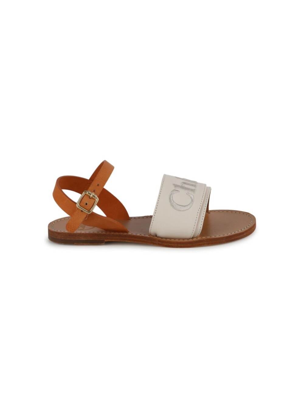 White Sandals With Logo Leather Girl Calf Flat Shoes