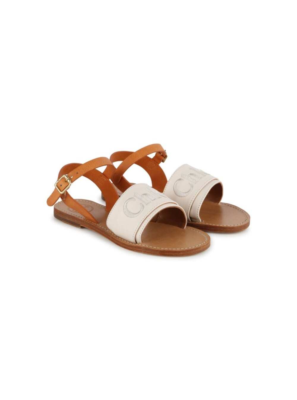 White Sandals With Logo Leather Girl Calf Flat Shoes