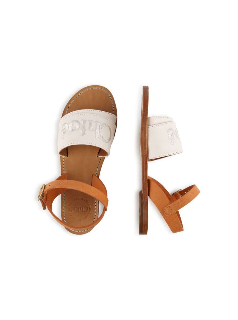 White Sandals With Logo Leather Girl Calf Flat Shoes