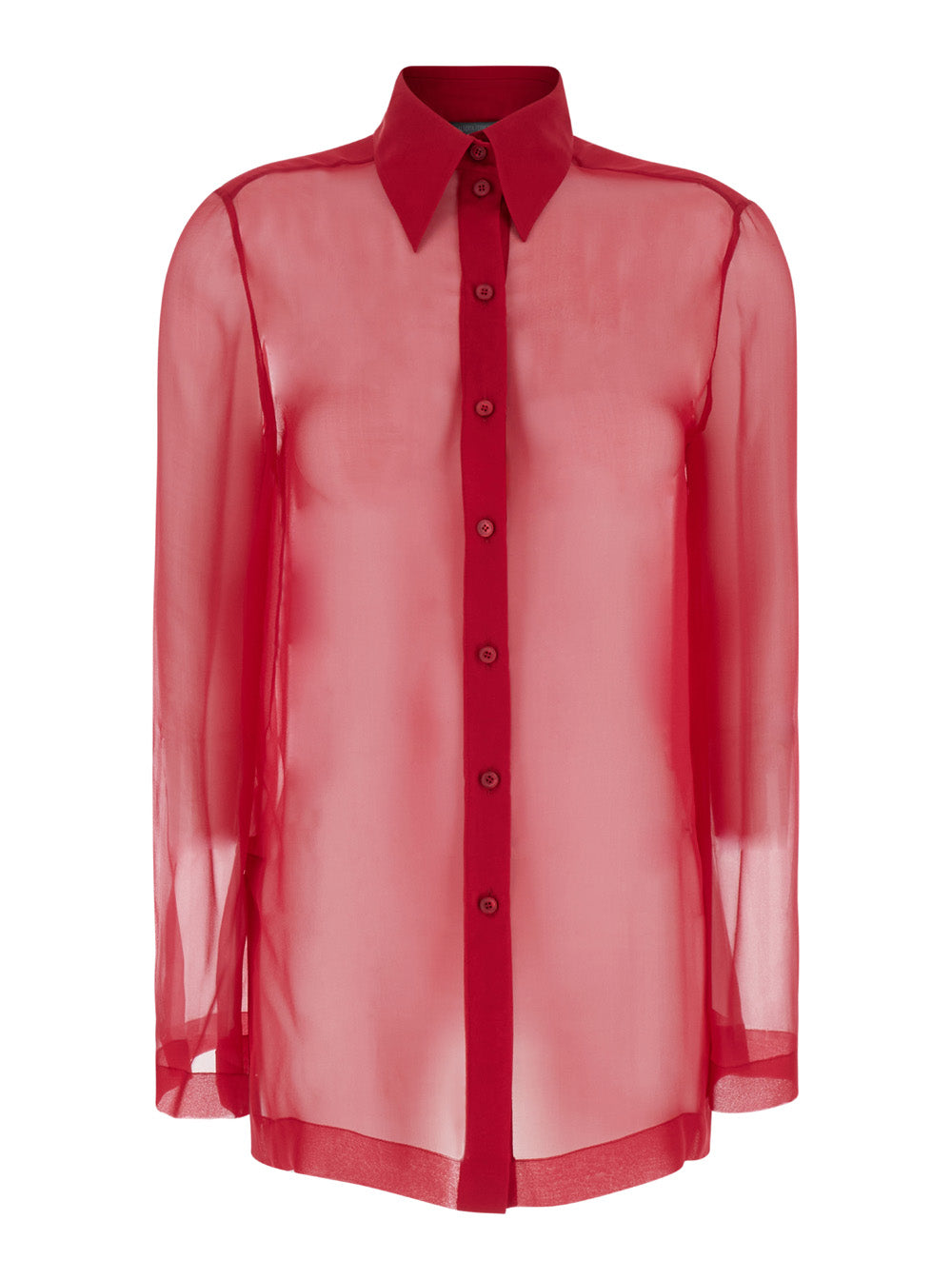 Red Shirt With Pointed Collar Chiffon Woman Silk And Blouses