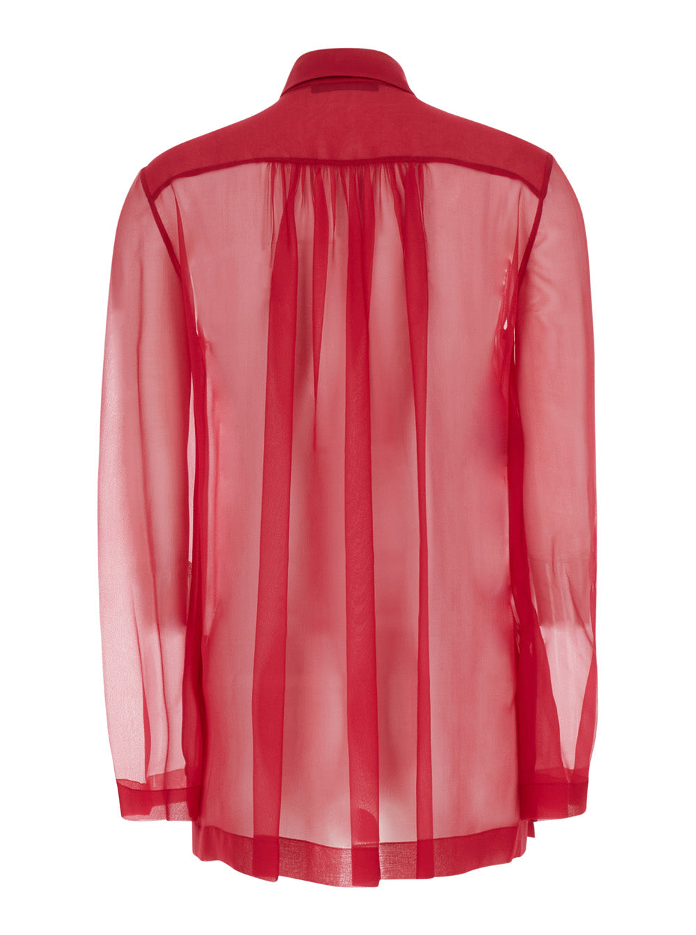 Red Shirt With Pointed Collar Chiffon Woman Silk And Blouses