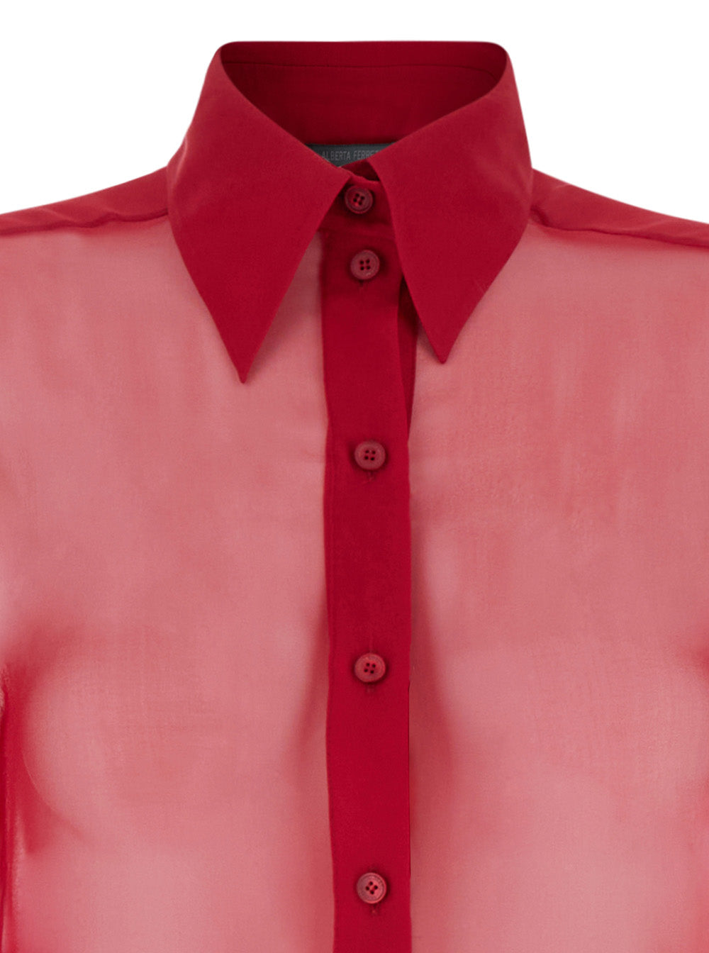 Red Shirt With Pointed Collar Chiffon Woman Silk And Blouses