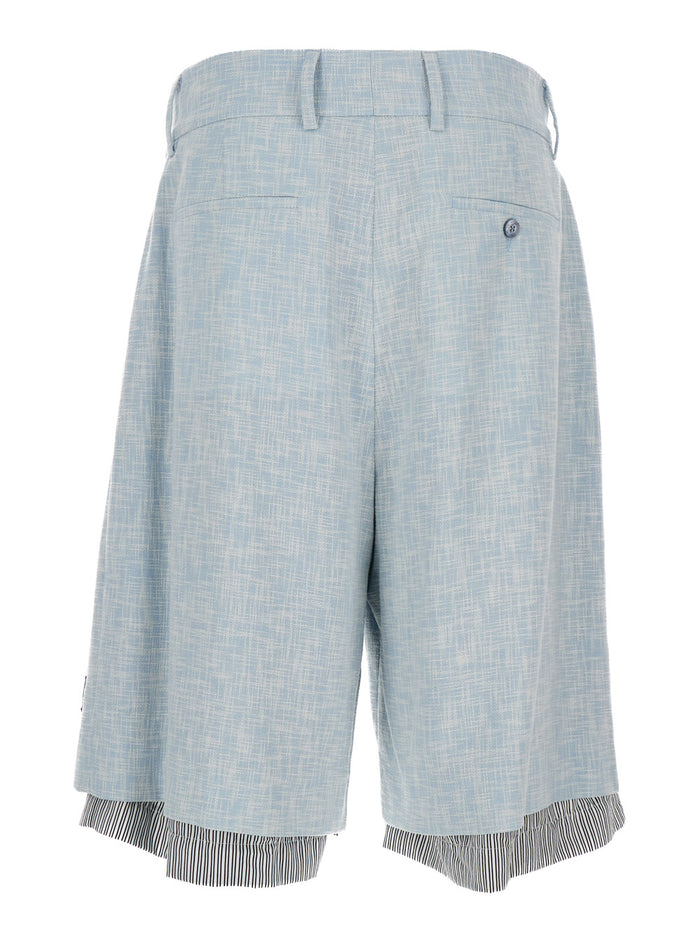 Light Blue Layered Bermuda Shorts With Logo Patch Wool And Cotton Man