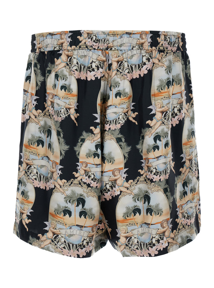 Black Bermuda Shorts With Drawstring Silk Man Twill And