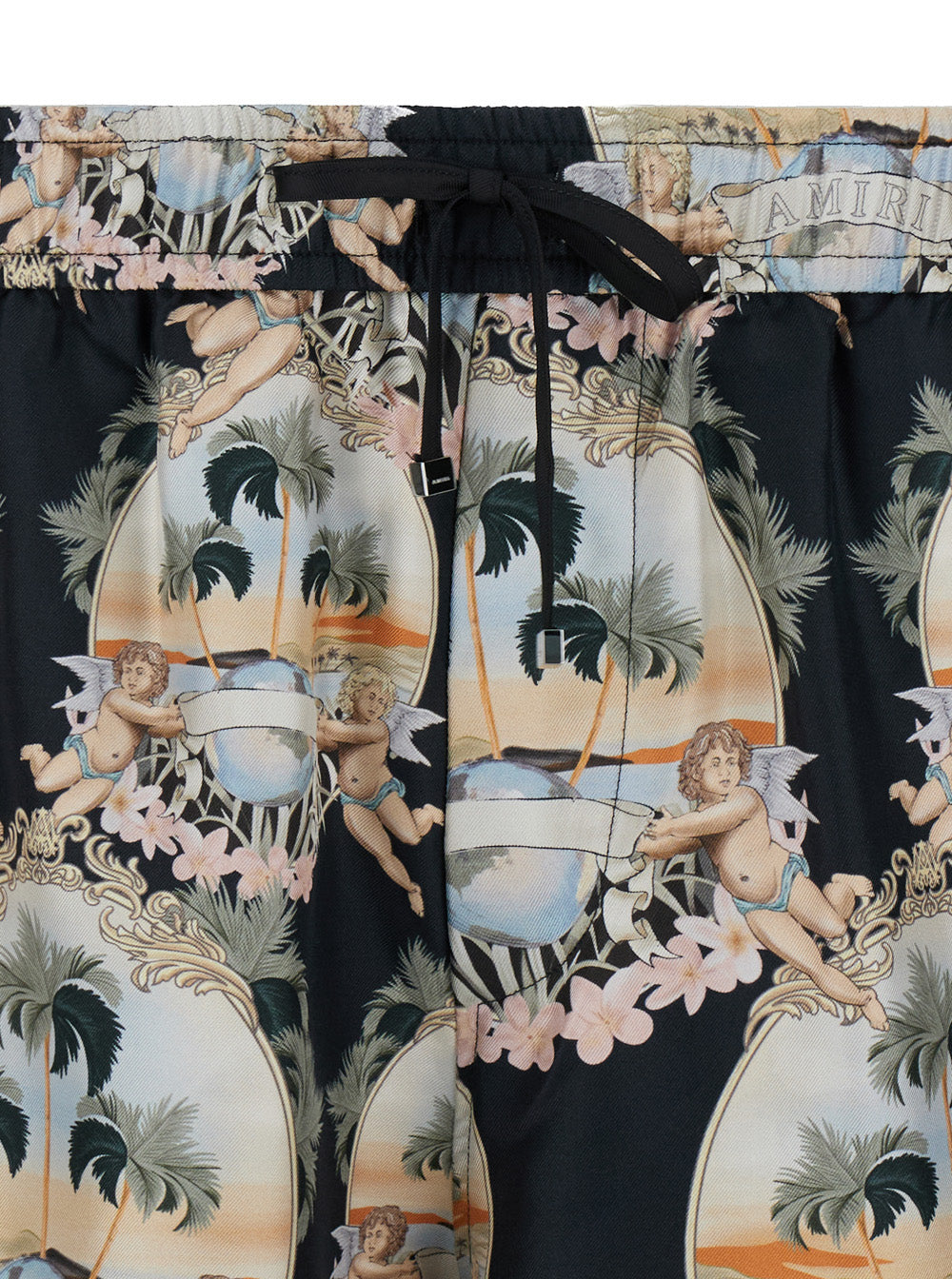 Black Bermuda Shorts With Drawstring Silk Man Twill And