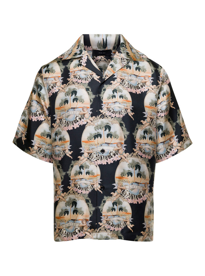 Multicolor Printed Shirt Silk Man Black Twill And Blouses