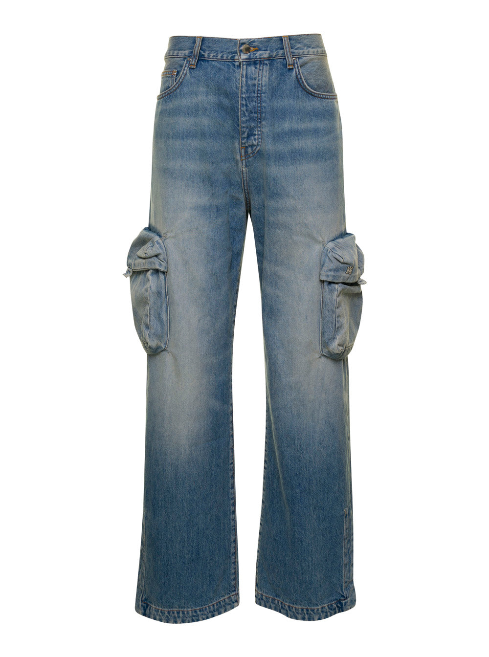 Blue Cargo Jeans Denim Man Blu Cotton