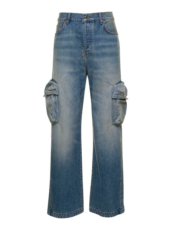 Blue Cargo Jeans Denim Man Blu Cotton