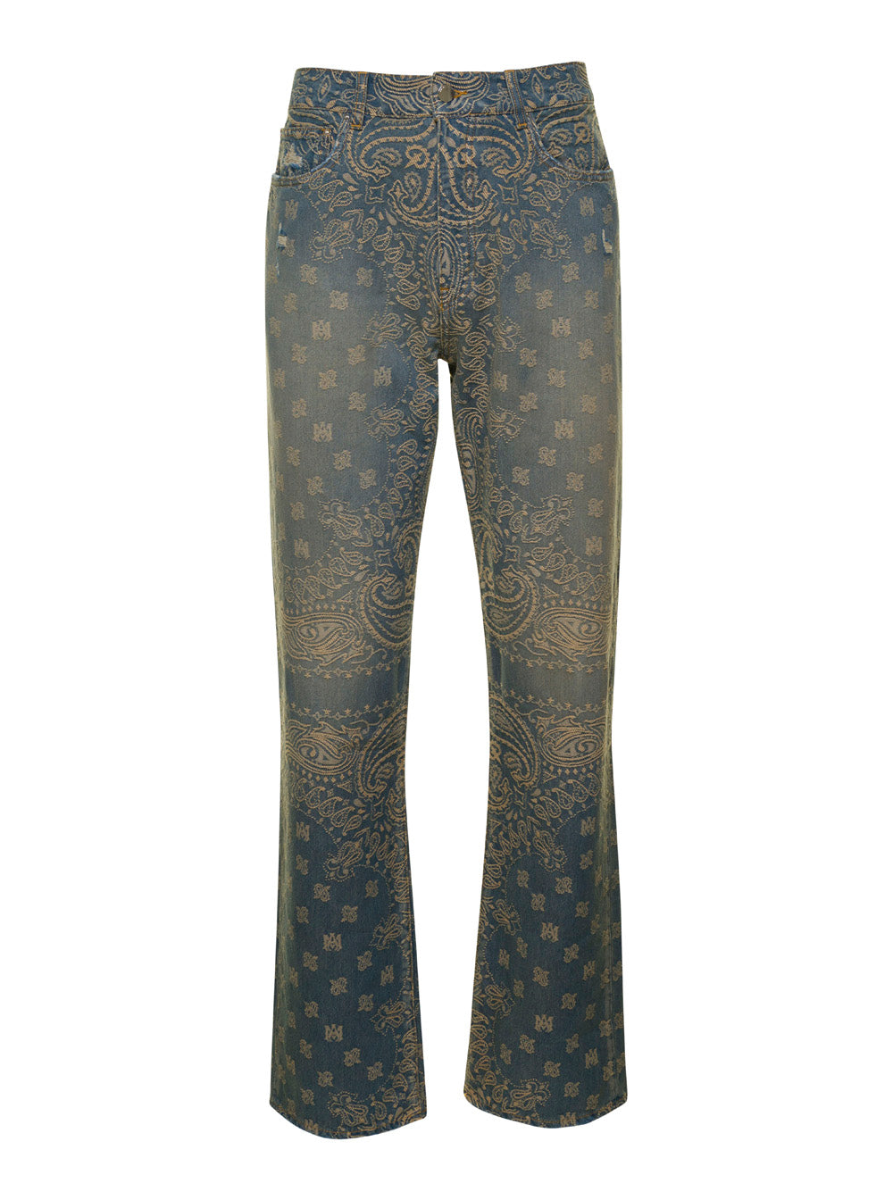Blue And Brown Jeans Bandana Jacquard Denim Man Blu Cotton