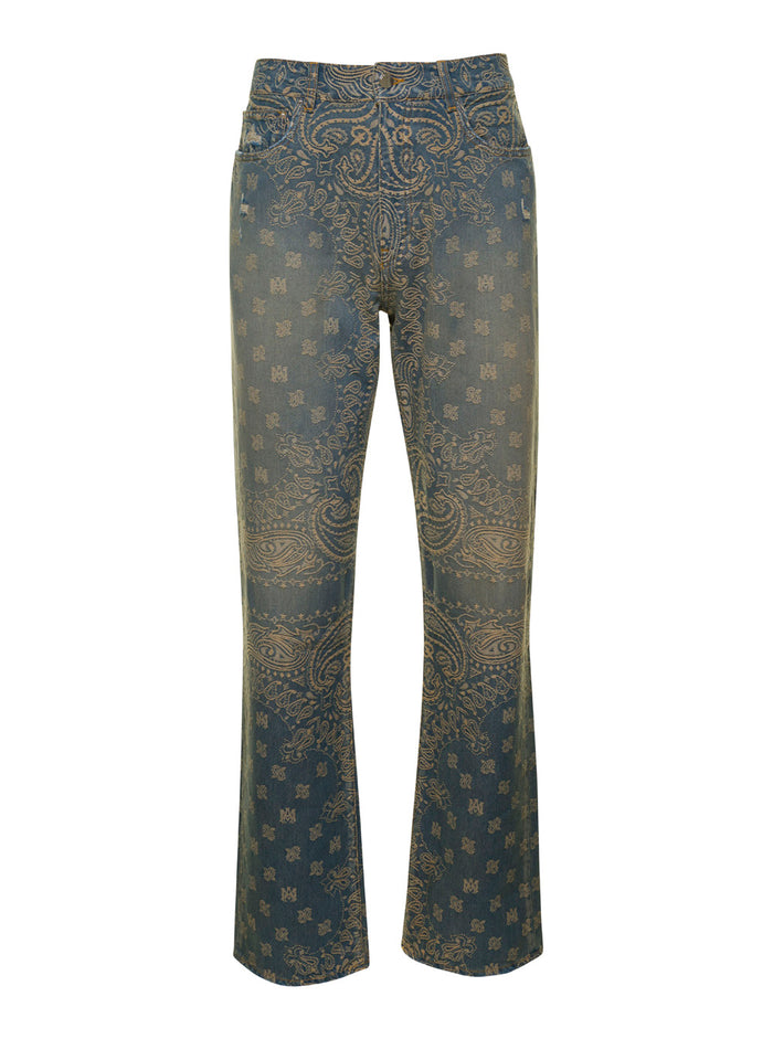Blue And Brown Jeans Bandana Jacquard Denim Man Blu Cotton