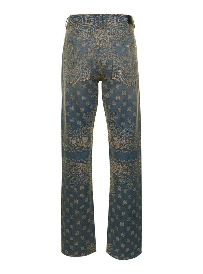 Blue And Brown Jeans Bandana Jacquard Denim Man Blu Cotton