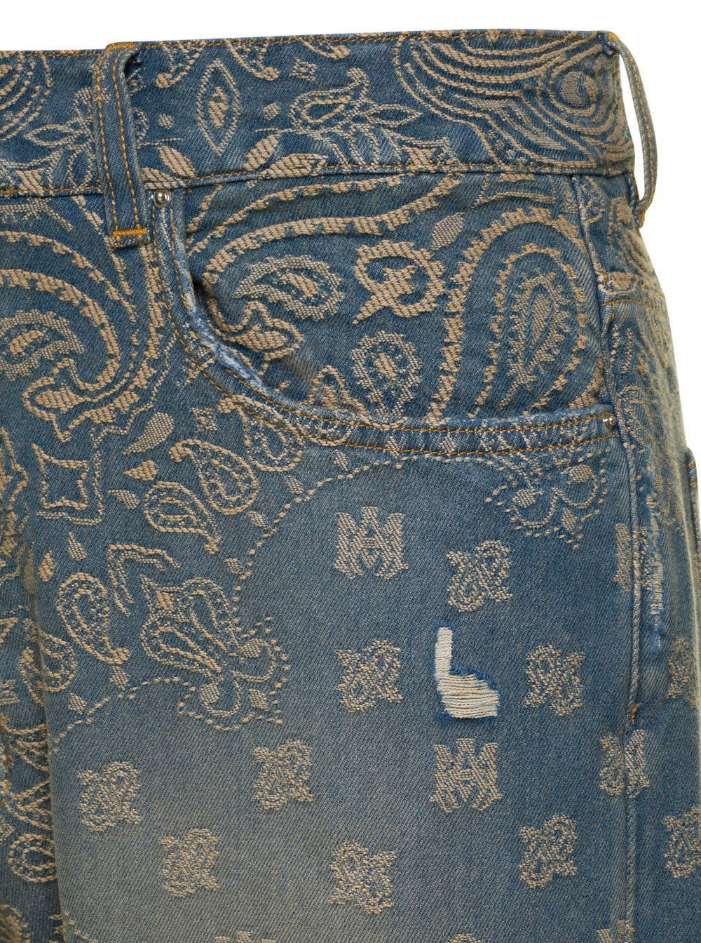 Blue And Brown Jeans Bandana Jacquard Denim Man Blu Cotton