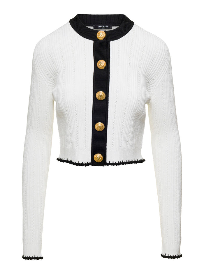 Black And White Knitted Cardigan Viscose Blend Woman Polyester Jersey