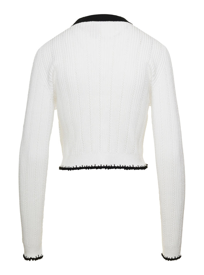 Black And White Knitted Cardigan Viscose Blend Woman Polyester Jersey