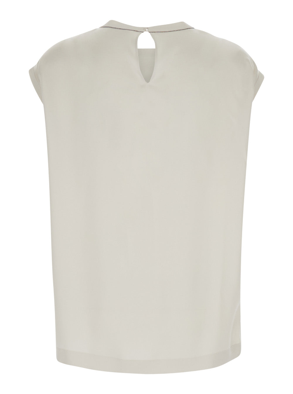 White Cap-Sleeve Satin Top Silk Woman Elastane Tops