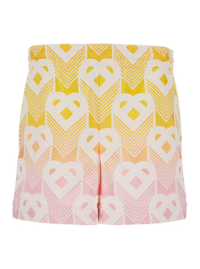 Orange And Pink Bermuda Shorts With Logo All Over Techno Fabric Man
