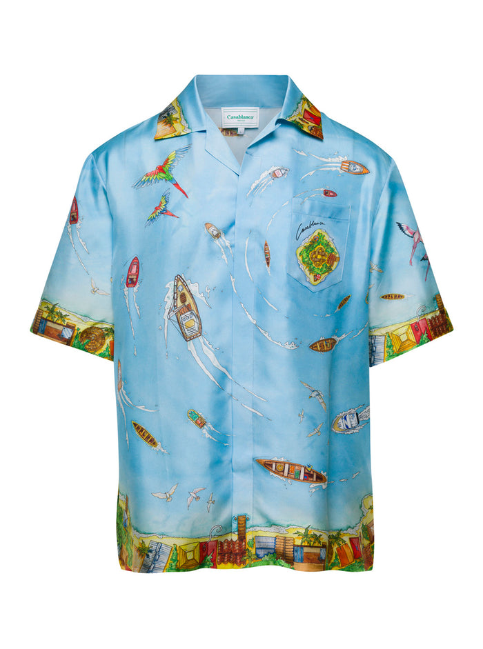Multicolor Maison Sur Piloti Shirt Silk Man Light Blue And Blouses