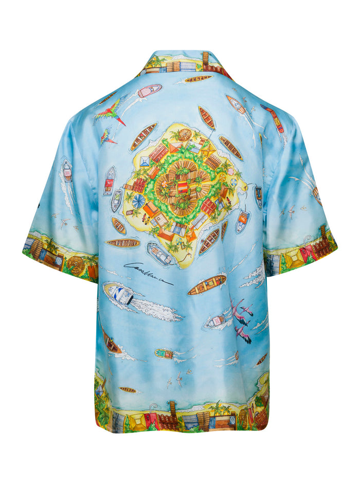 Multicolor Maison Sur Piloti Shirt Silk Man Light Blue And Blouses