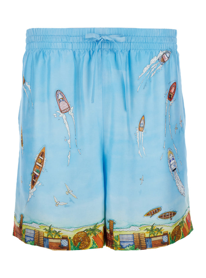 Light Blue Bermuda Shorts With Drawstring Silk Man And