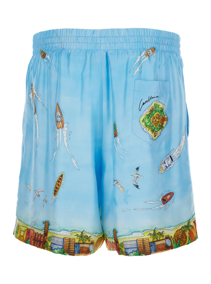 Light Blue Bermuda Shorts With Drawstring Silk Man And