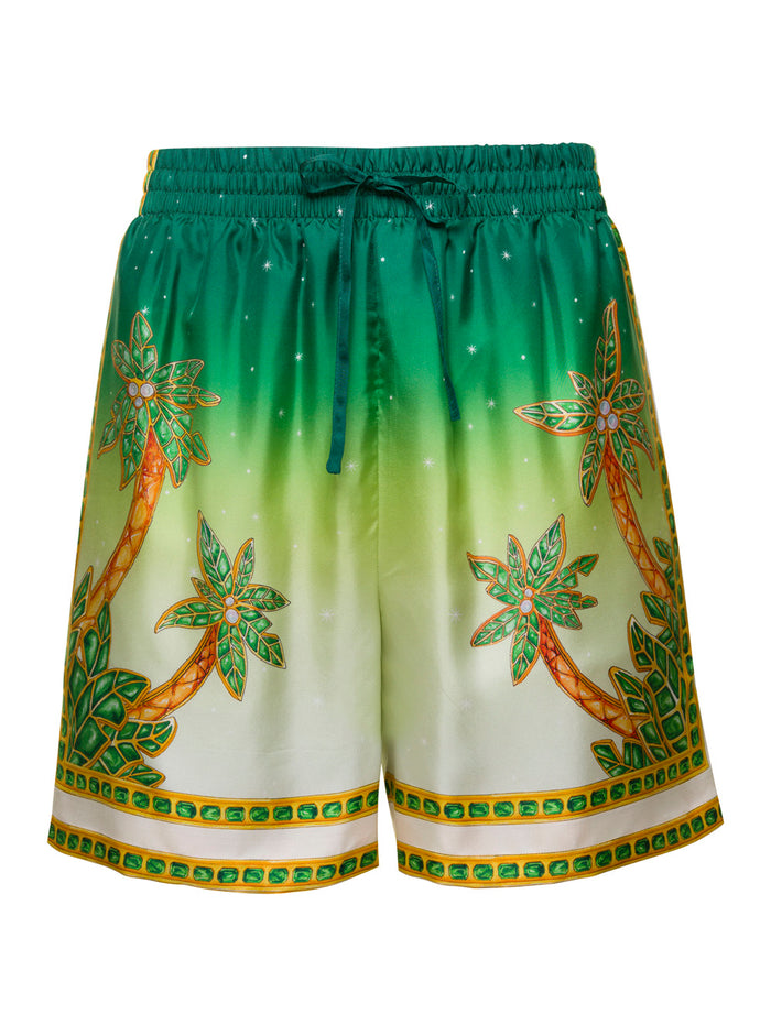 Multicolor Bermuda Short With Coulisse Silk Man Green And