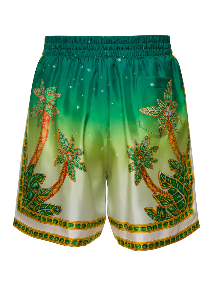 Multicolor Bermuda Short With Coulisse Silk Man Green And