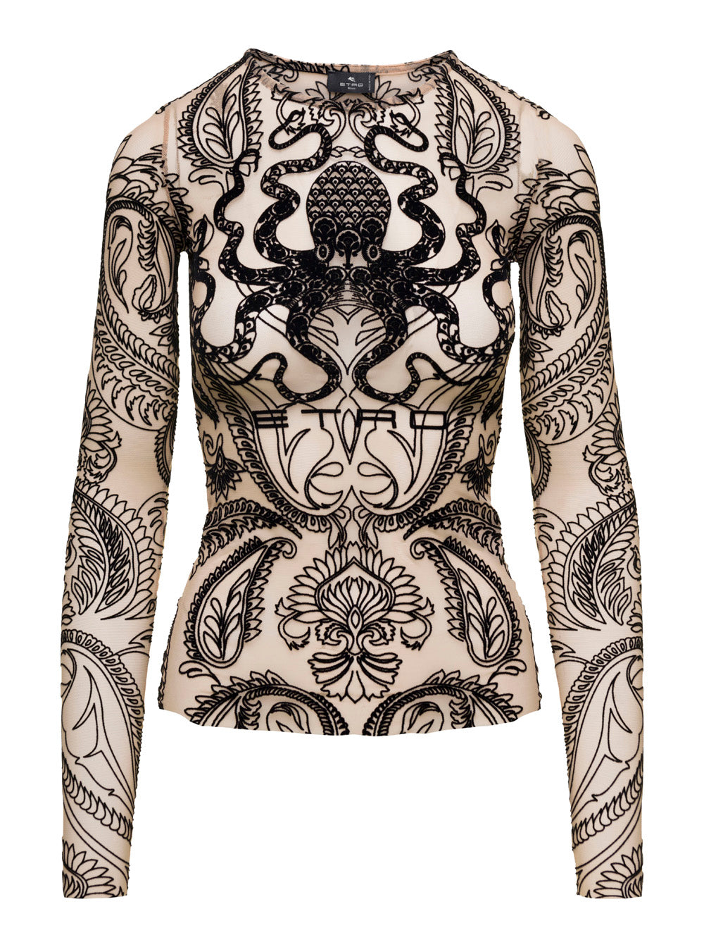 Beige Flocked Sheer Top Polyamide Woman Jersey