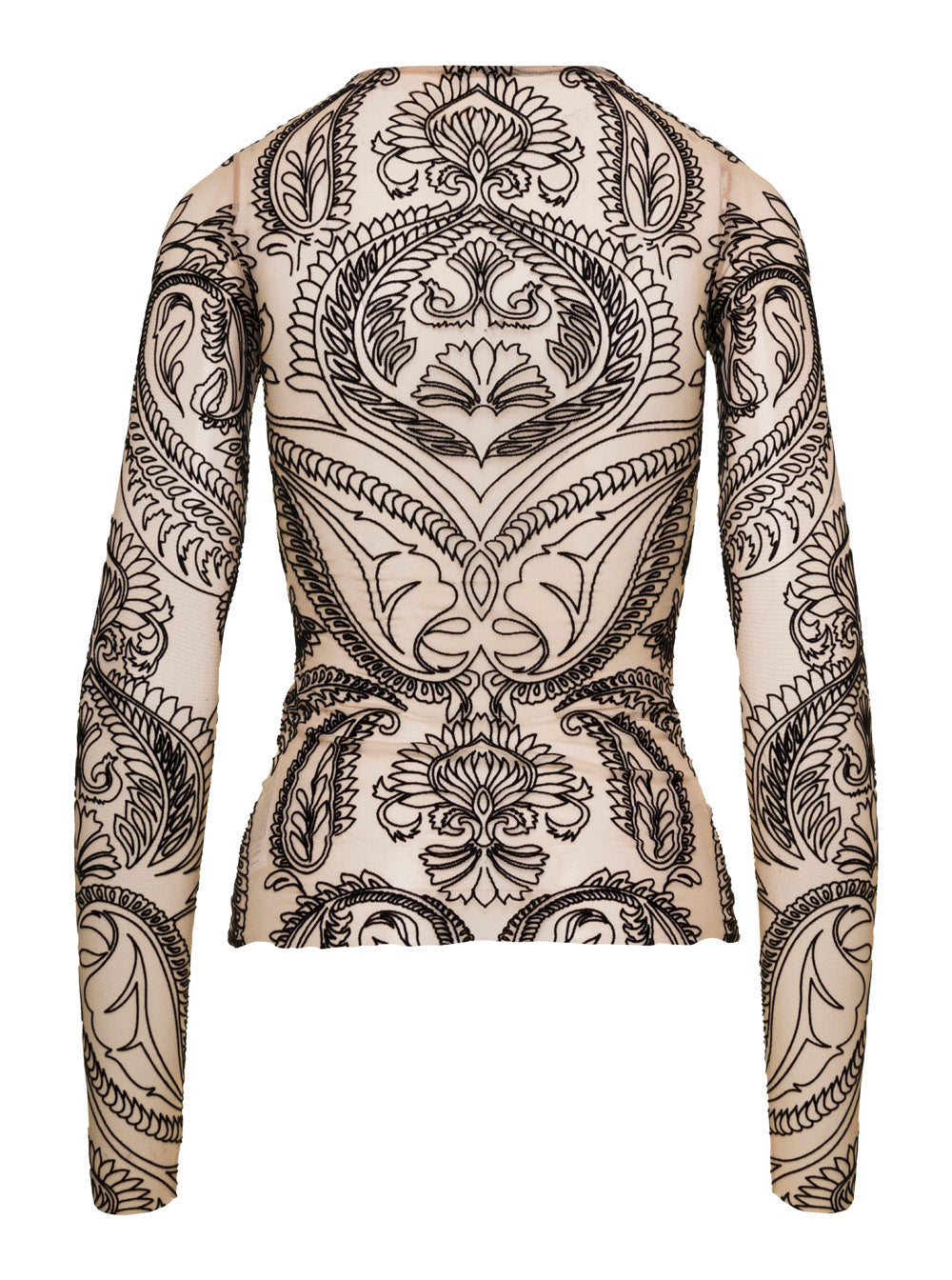 Beige Flocked Sheer Top Polyamide Woman Jersey