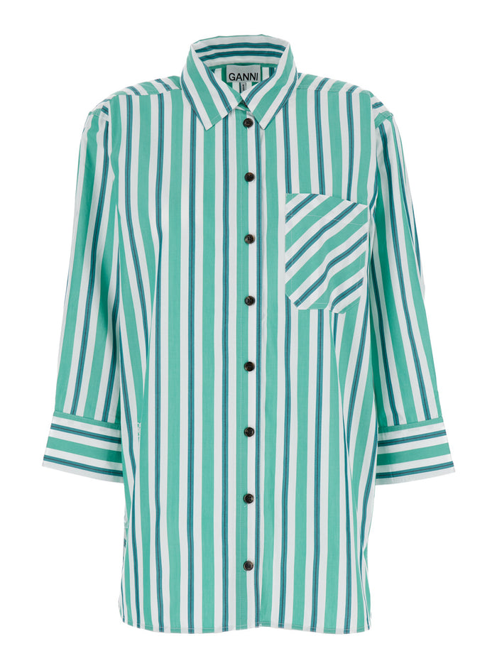 Green Striped Shirt Organic Cotton Woman And Blouses