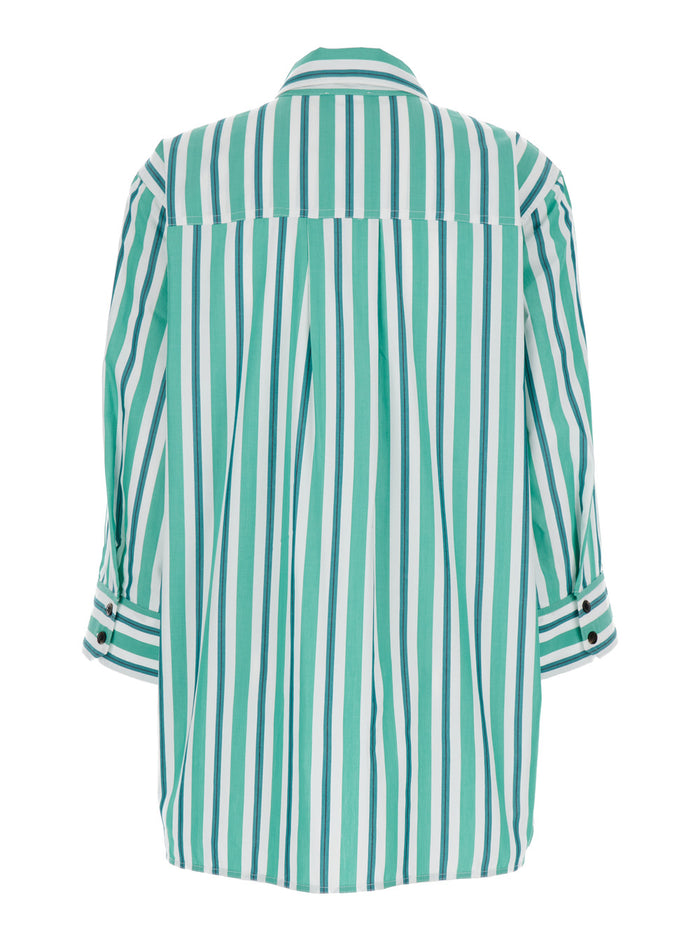 Green Striped Shirt Organic Cotton Woman And Blouses