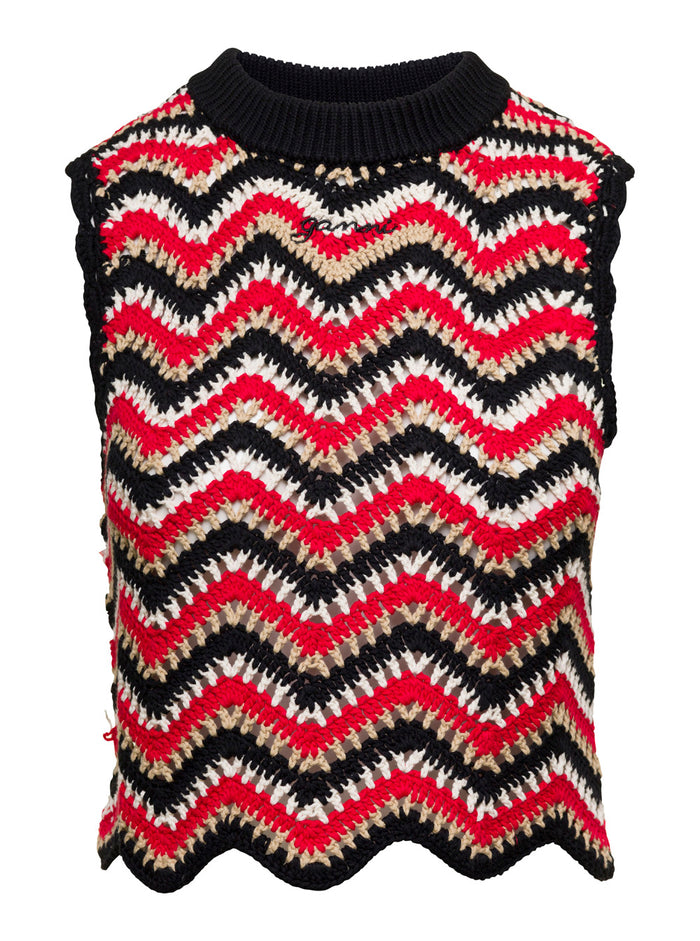 Red Crochet Vest Organic Cotton Woman Jersey