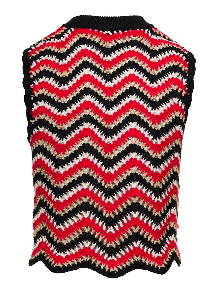 Red Crochet Vest Organic Cotton Woman Jersey