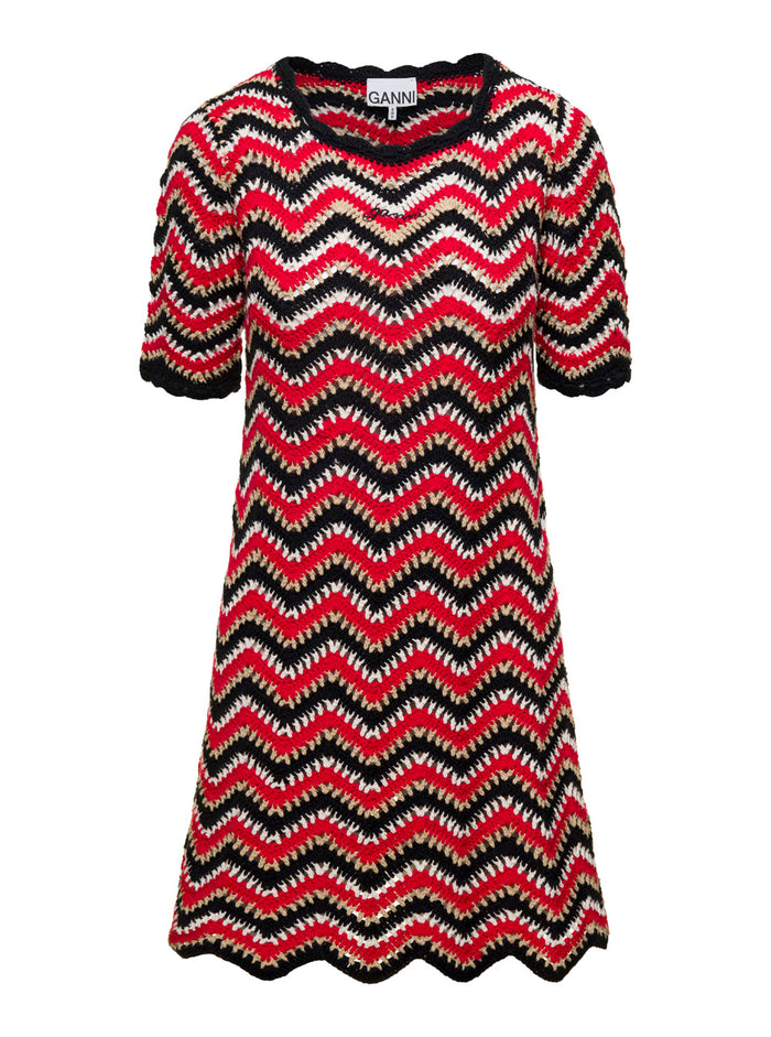 Red Crochet Mini Dress Organic Cotton Woman