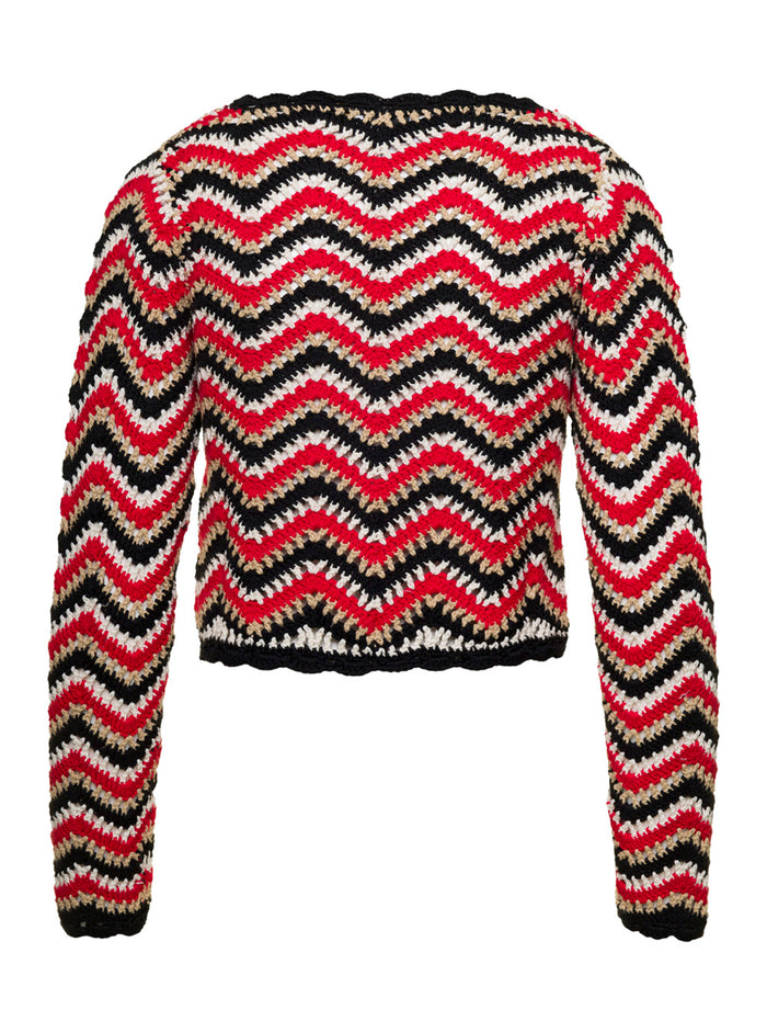 Red Crochet Cardigan Organic Cotton Woman Jersey