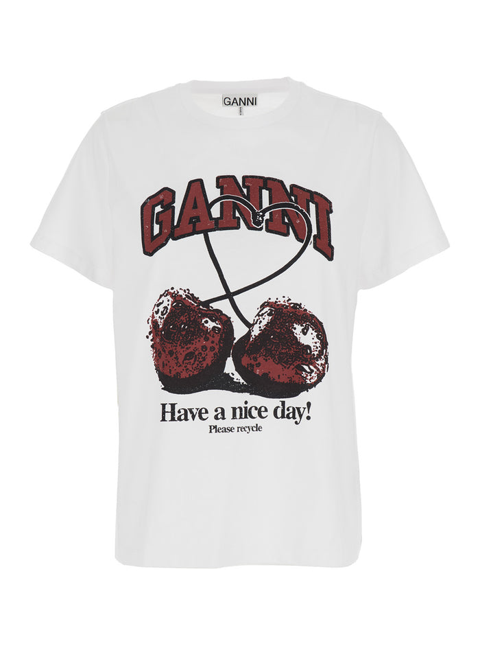 White Basic Jersey Cherry Relaxed T-Shirt Cotton Woman Tshirts And Polo Shirts