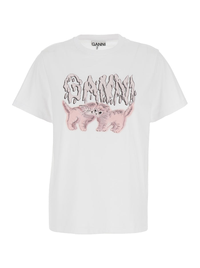 White Basic Jersey Cats Relaxed T-Shirt Cotton Woman Organic Tshirts And Polo Shirts
