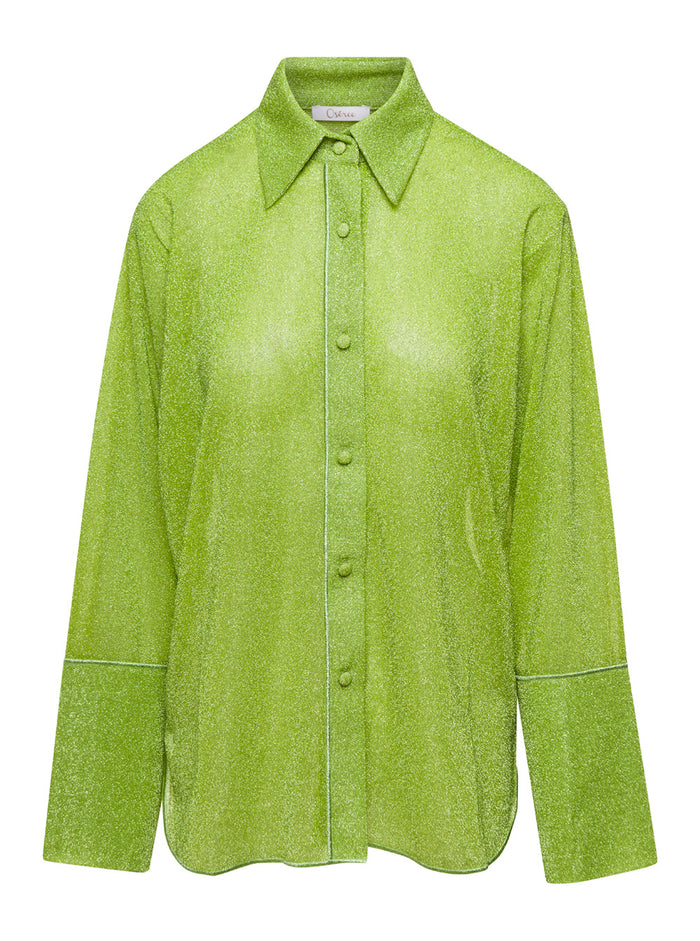 Green Lumière Shirt With Glitter Polyamide Woman Metallic And Blouses