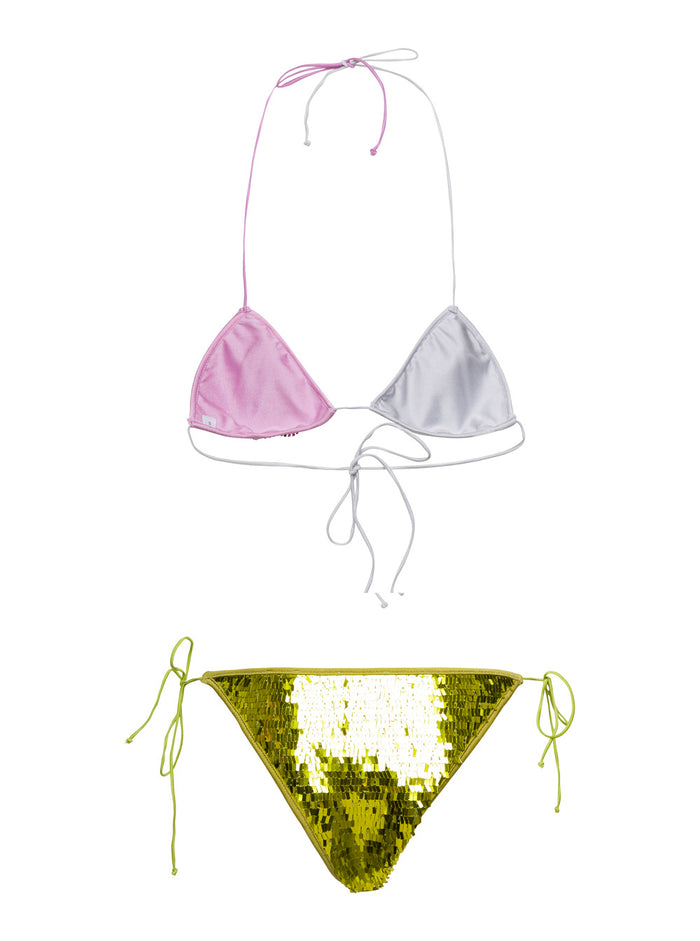 Multicolor Triangle-Shaped Bikini With Sequins All Over Techno Fabric Woman Polyester Beachwear